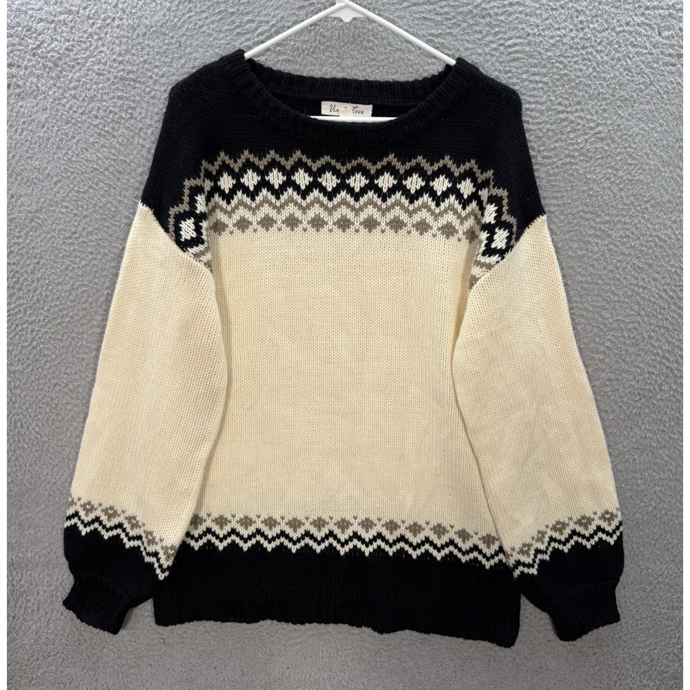 Vine & Love Sweater Womens‎ Medium Multicolor Knit Fair Isle Pullover Preppy